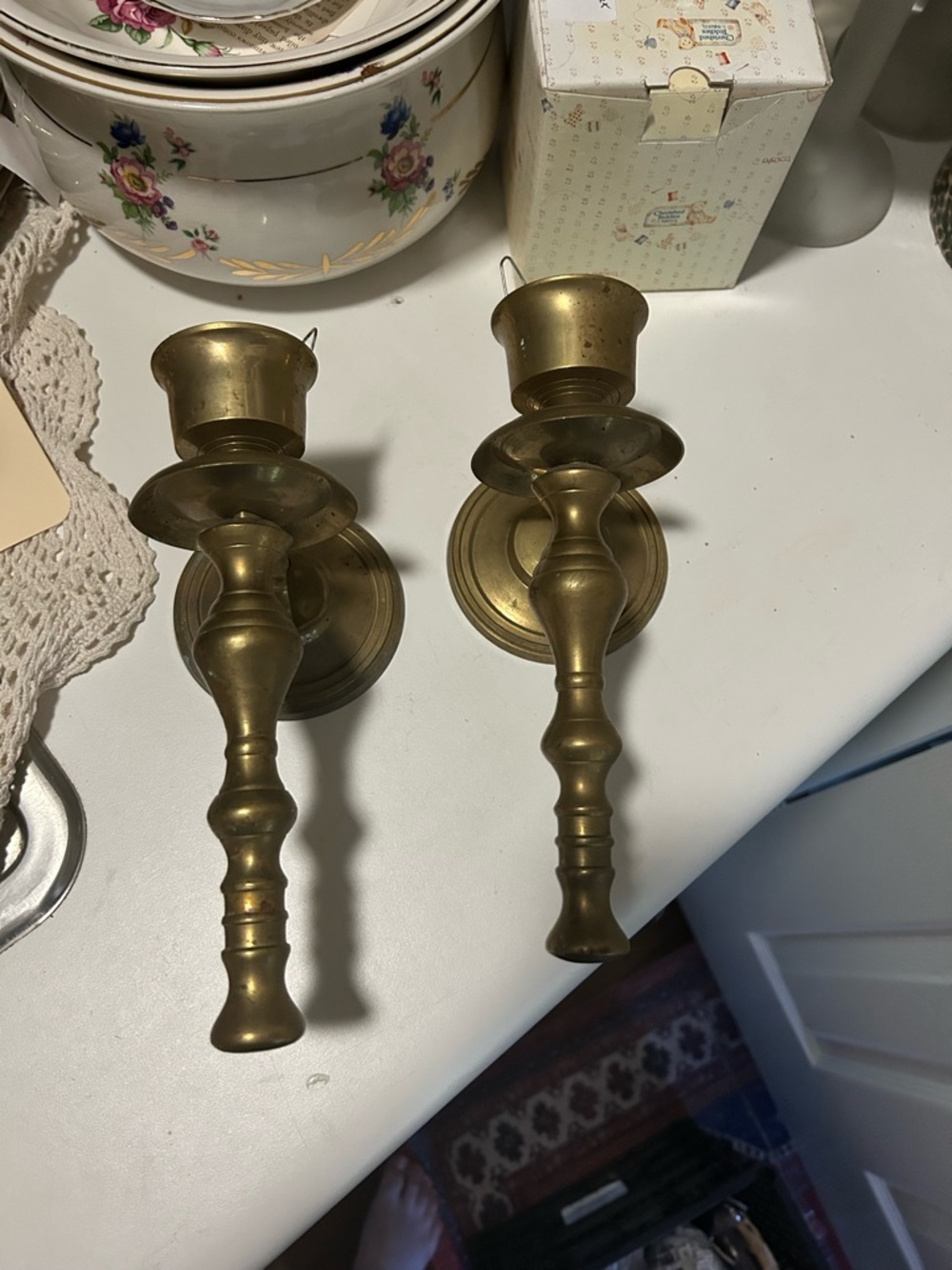 Antique-Style Solid Brass Wall Candle Sconces - Pair